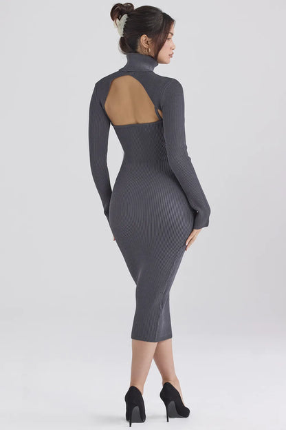 Meliora Charcoal Knit Midi Dress