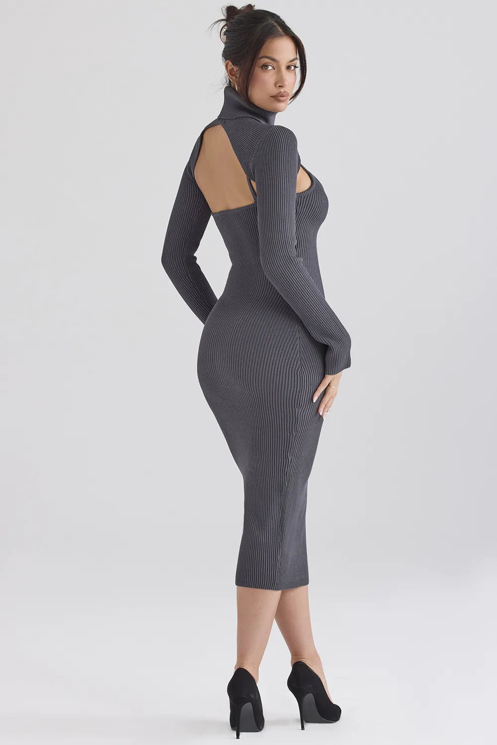 Meliora Charcoal Knit Midi Dress