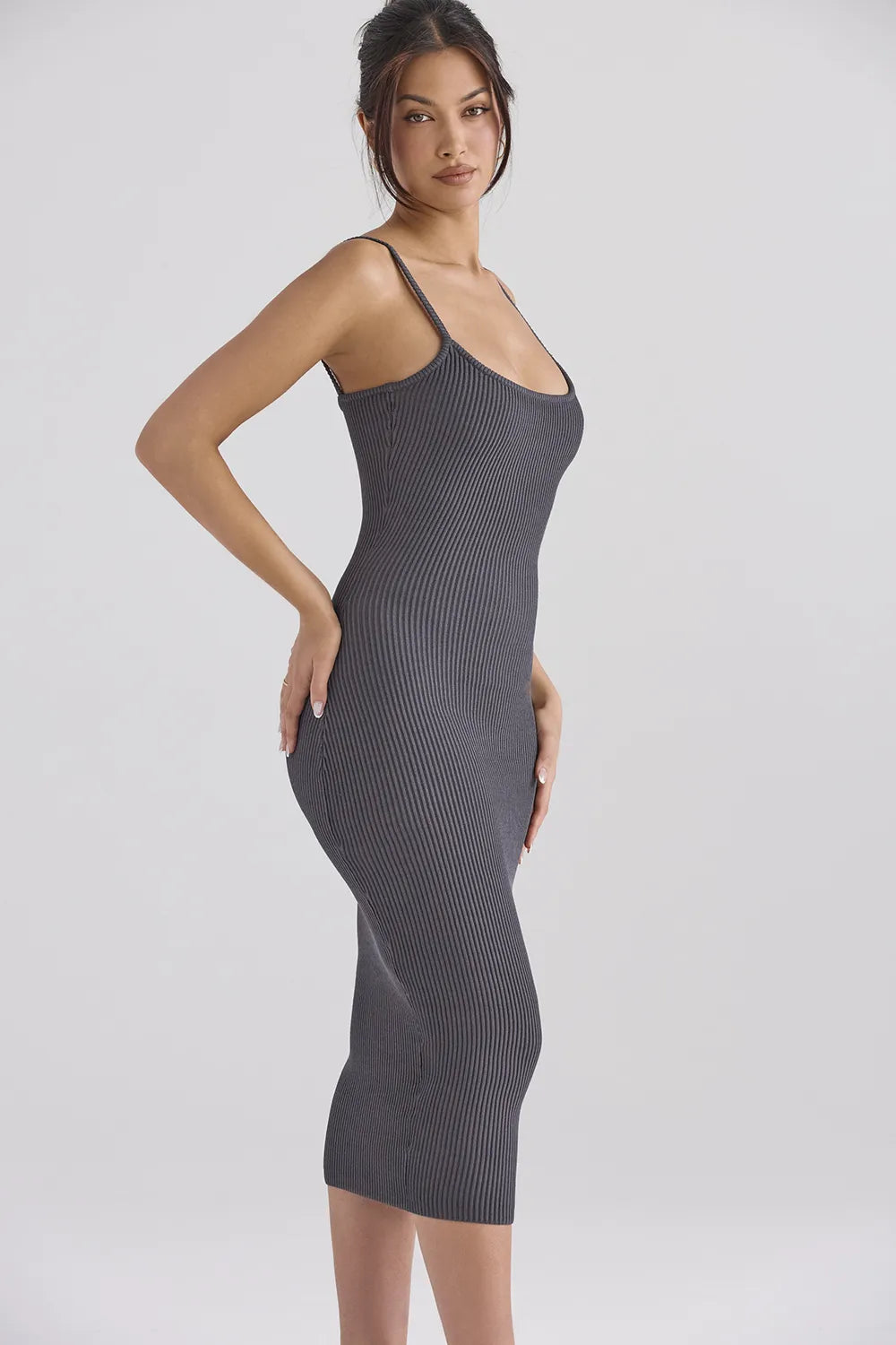 Meliora Charcoal Knit Midi Dress