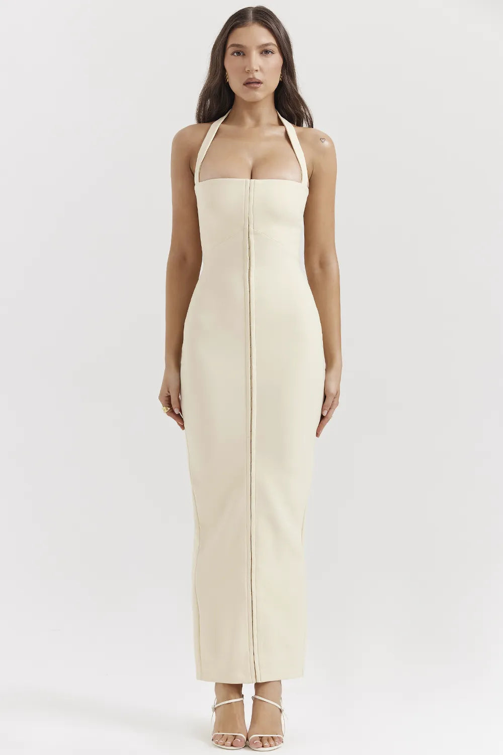 Mia Ecru Halter Maxi Dress