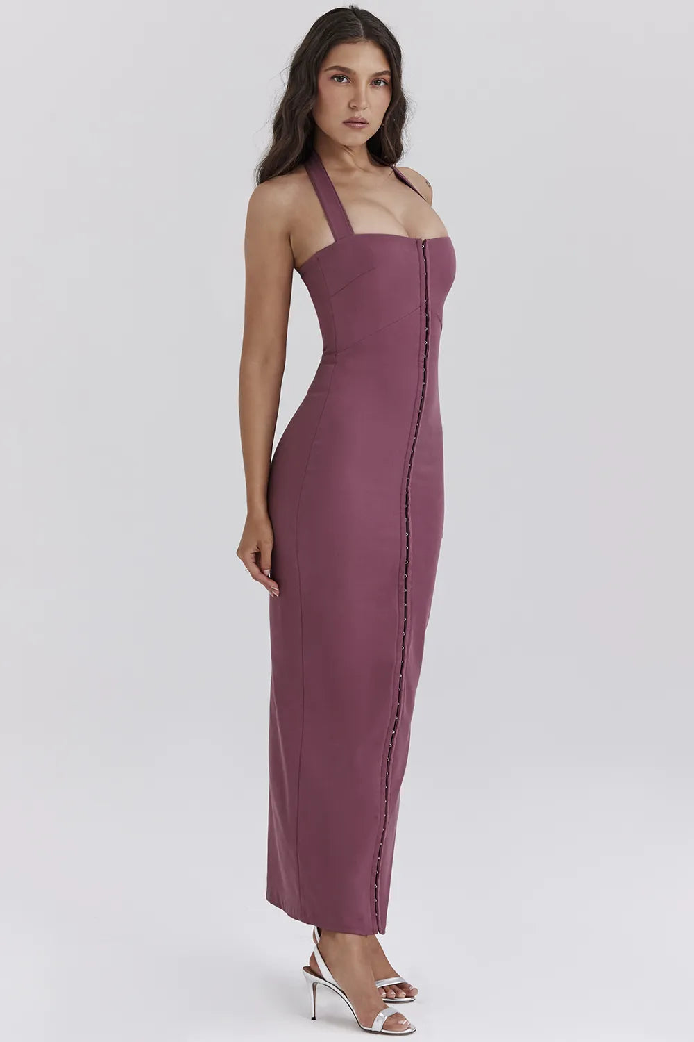 Mia Mulberry Twill Halter Maxi Dress