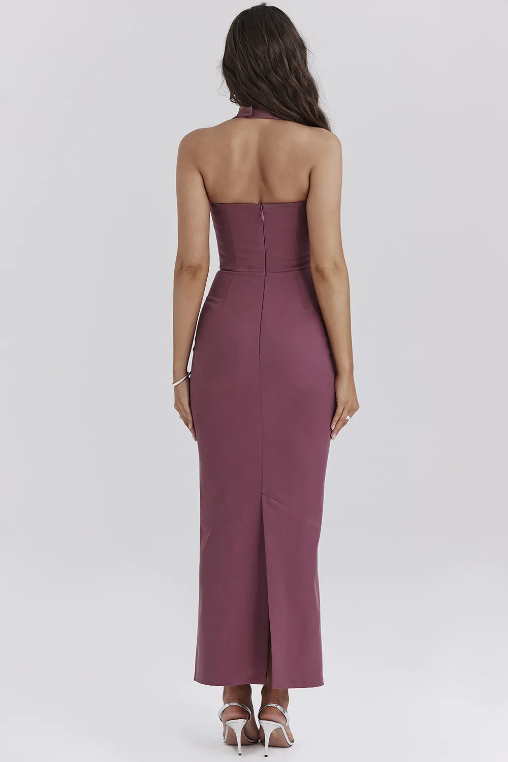 Mia Mulberry Twill Halter Maxi Dress