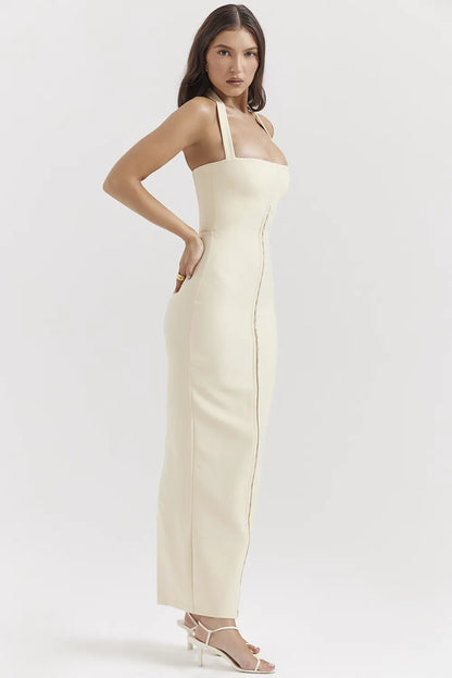 Mia Ecru Halter Maxi Dress