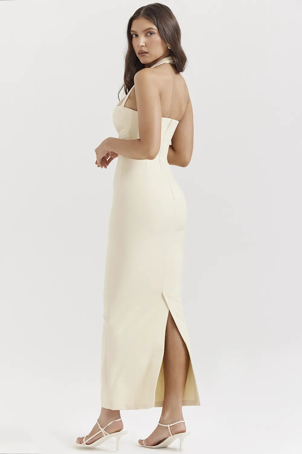 Mia Ecru Halter Maxi Dress