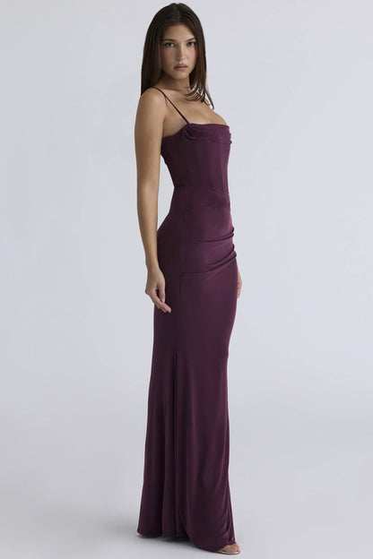 Milena Dark Cherry Corset Maxi Dress