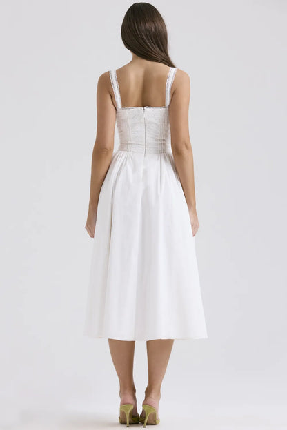 Milia White Broderie Anglais & Cotton Midi Dress