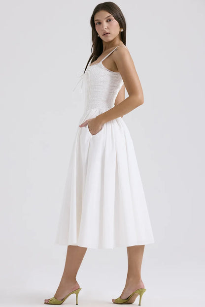 Milia White Broderie Anglais & Cotton Midi Dress