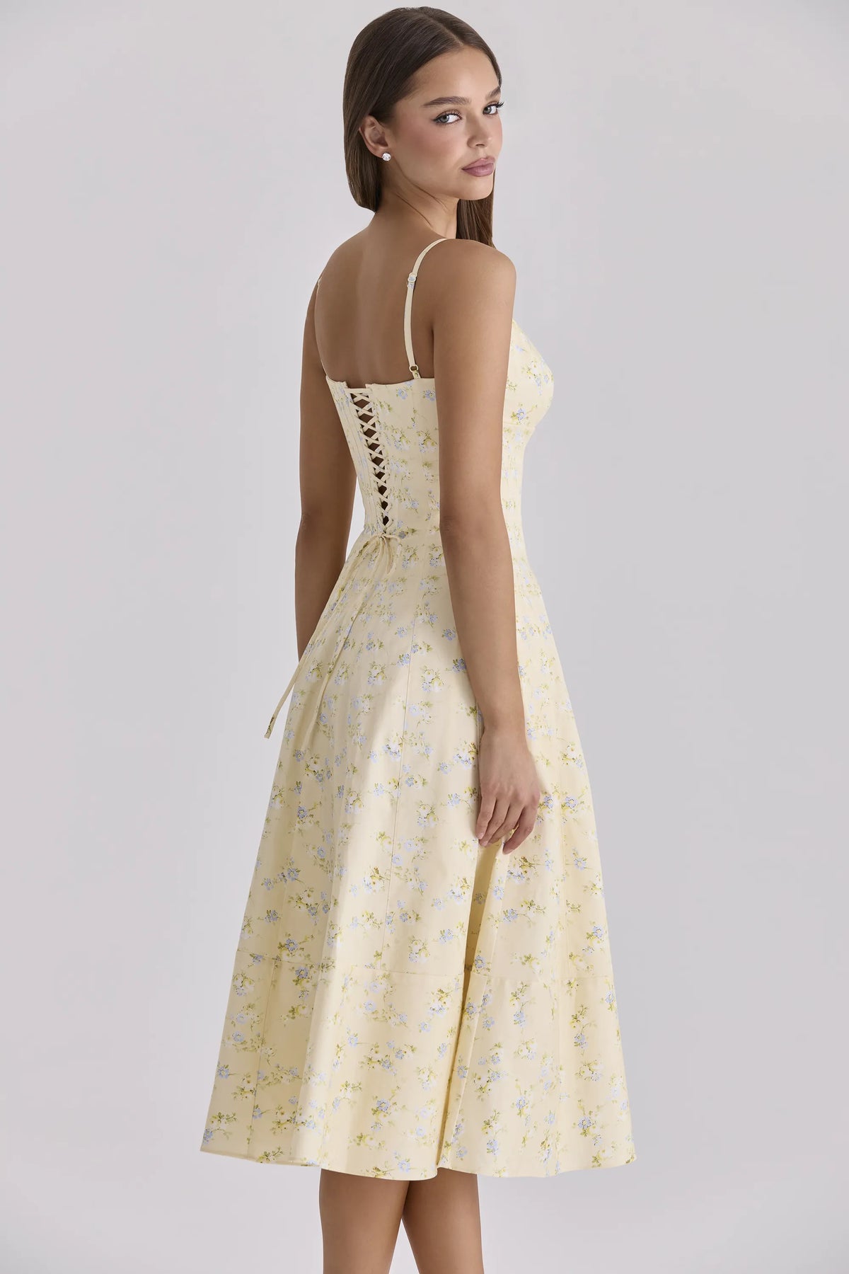 Millie Lemon Floral Print Strappy Cotton Midi Sundress