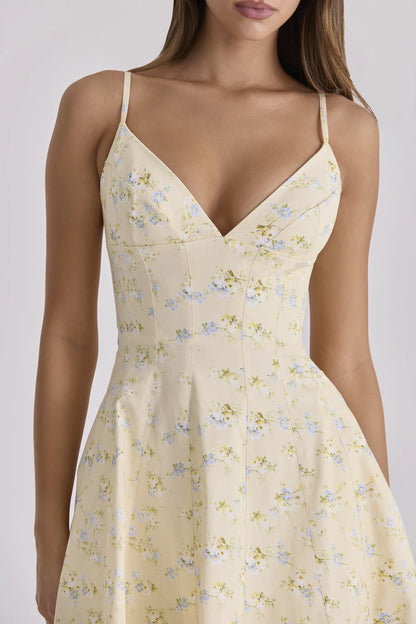 Millie Lemon Floral Print Strappy Cotton Midi Sundress