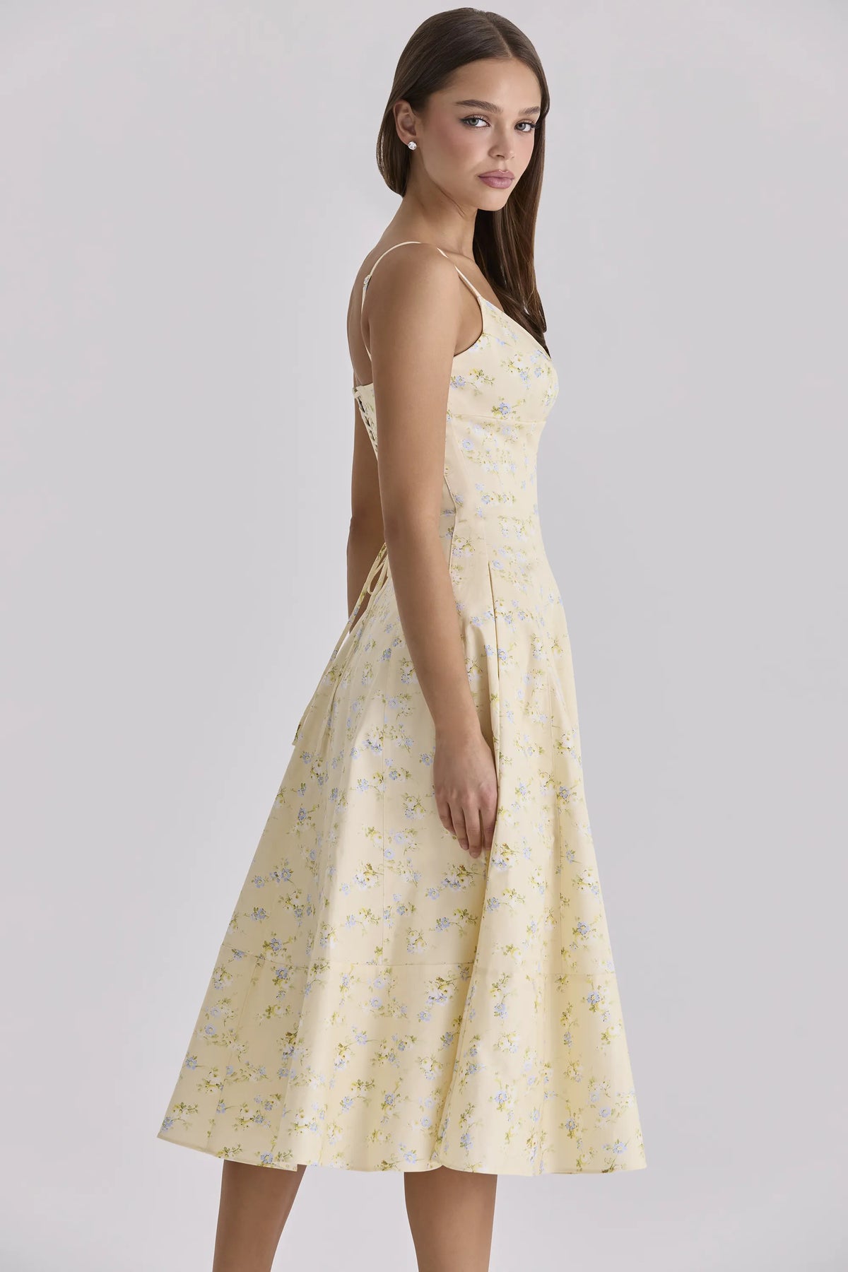 Millie Lemon Floral Print Strappy Cotton Midi Sundress