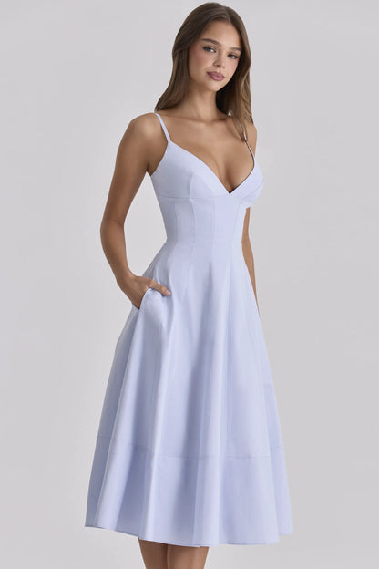Millie Bluebell Lace Up Cotton Midi Sundress