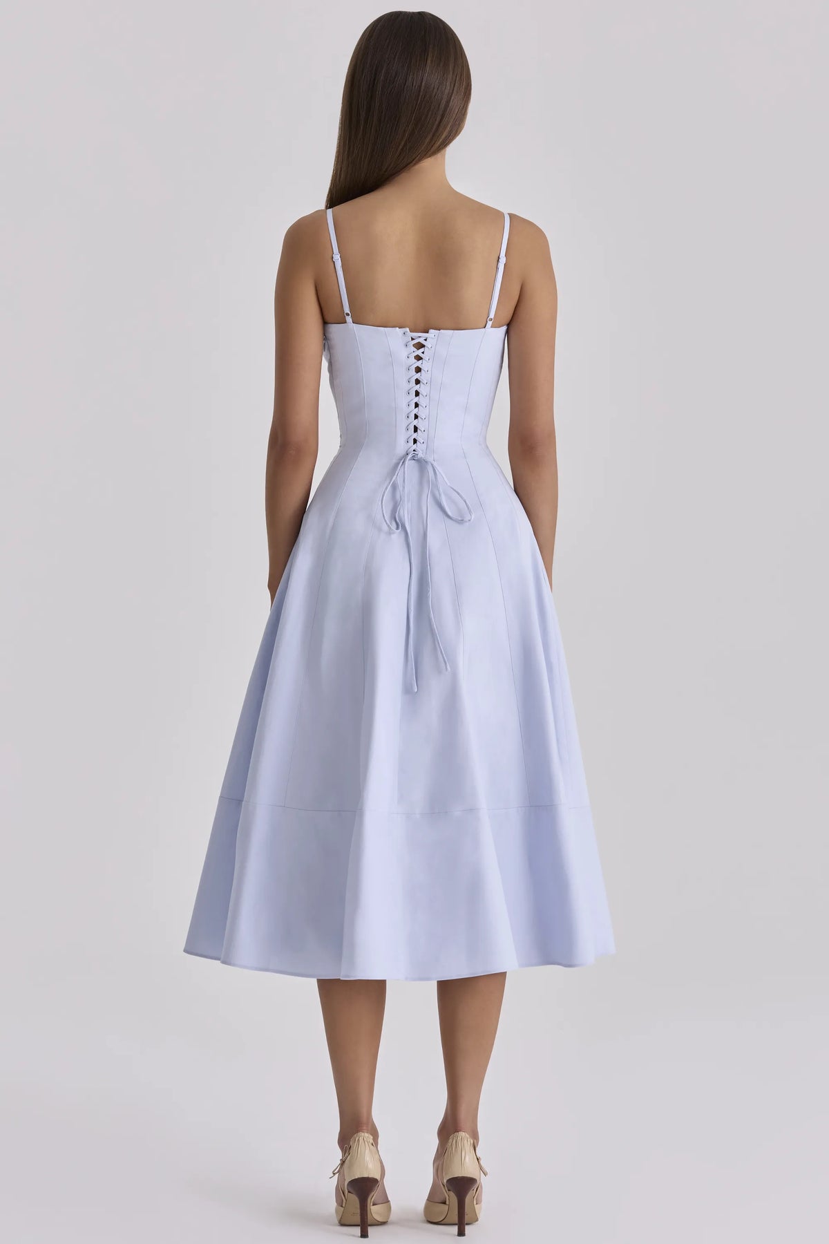 Millie Bluebell Lace Up Cotton Midi Sundress