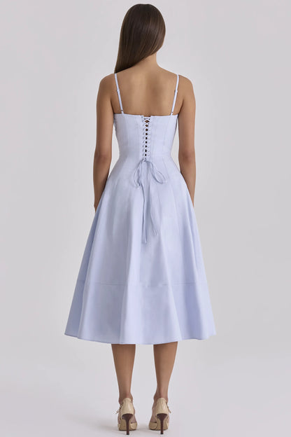 Millie Bluebell Lace Up Cotton Midi Sundress