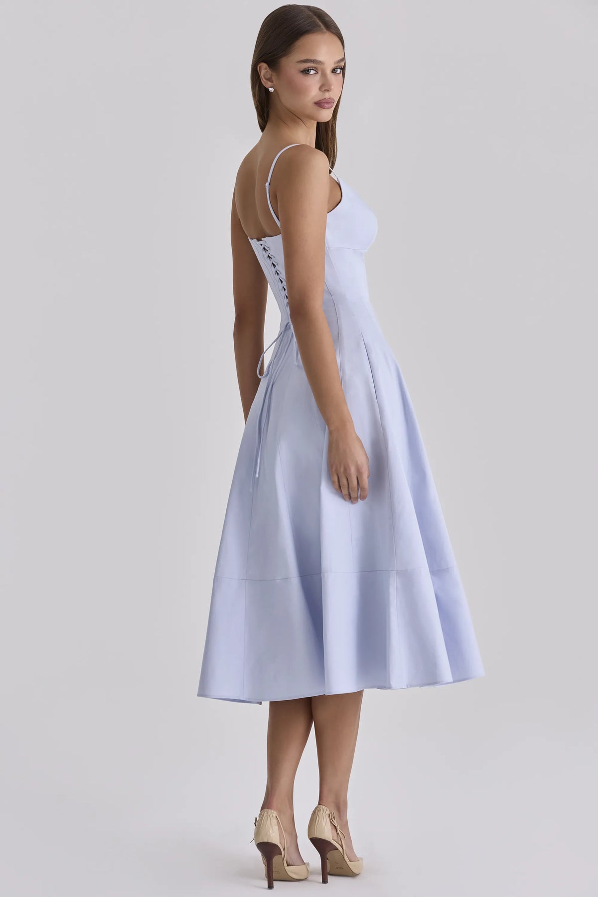 Millie Bluebell Lace Up Cotton Midi Sundress