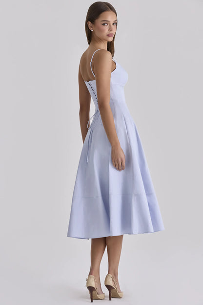 Millie Bluebell Lace Up Cotton Midi Sundress