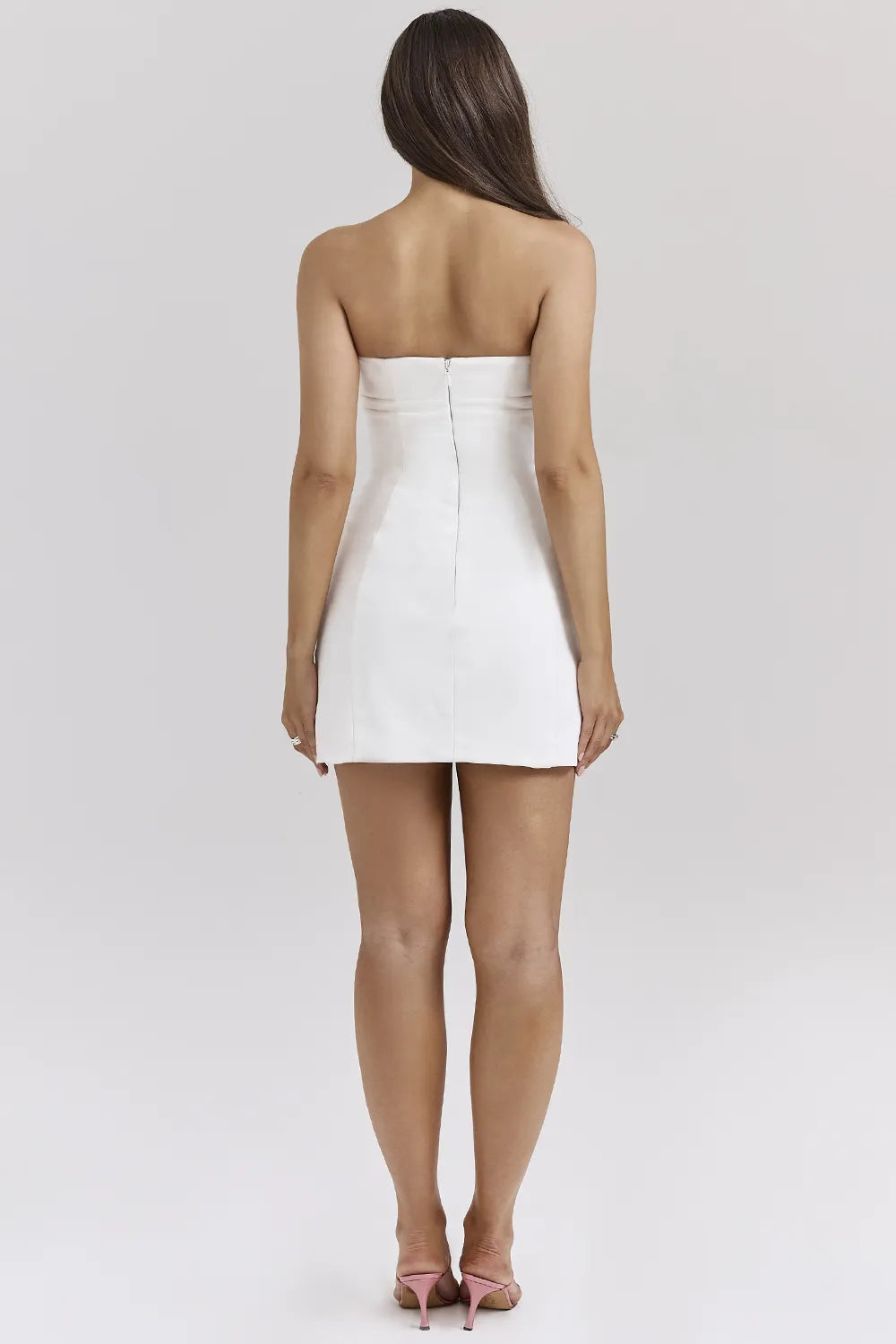 Mimi White Strapless Twill Mini Dress