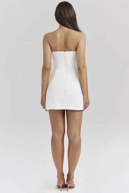 Mimi White Strapless Twill Mini Dress