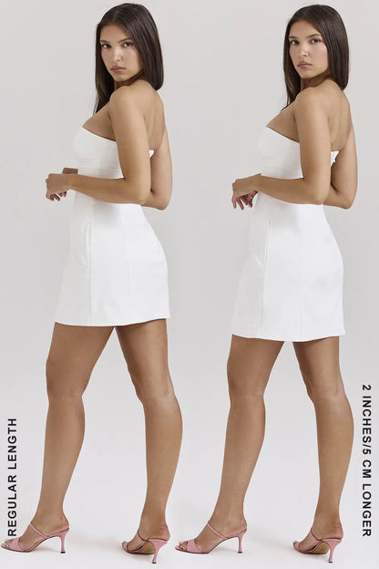 Mimi White Strapless Twill Mini Dress