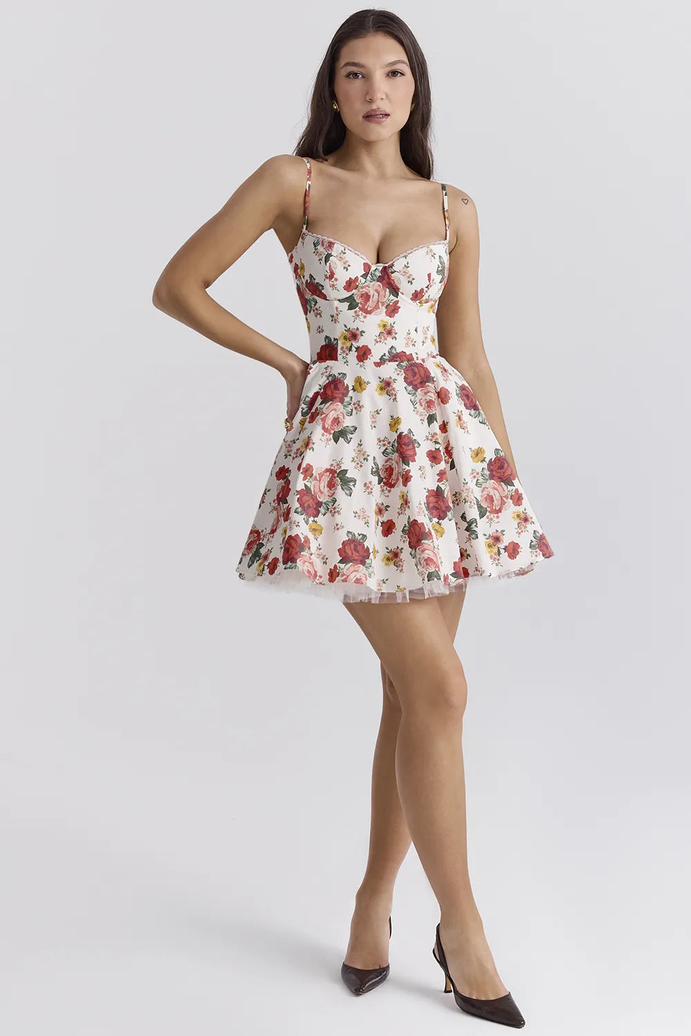 Minimoiselle Italian Rose Print Tulle Mini Dress