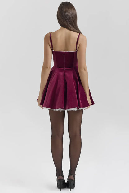 Minimoiselle Burgundy Velvet Tulle Mini Dress