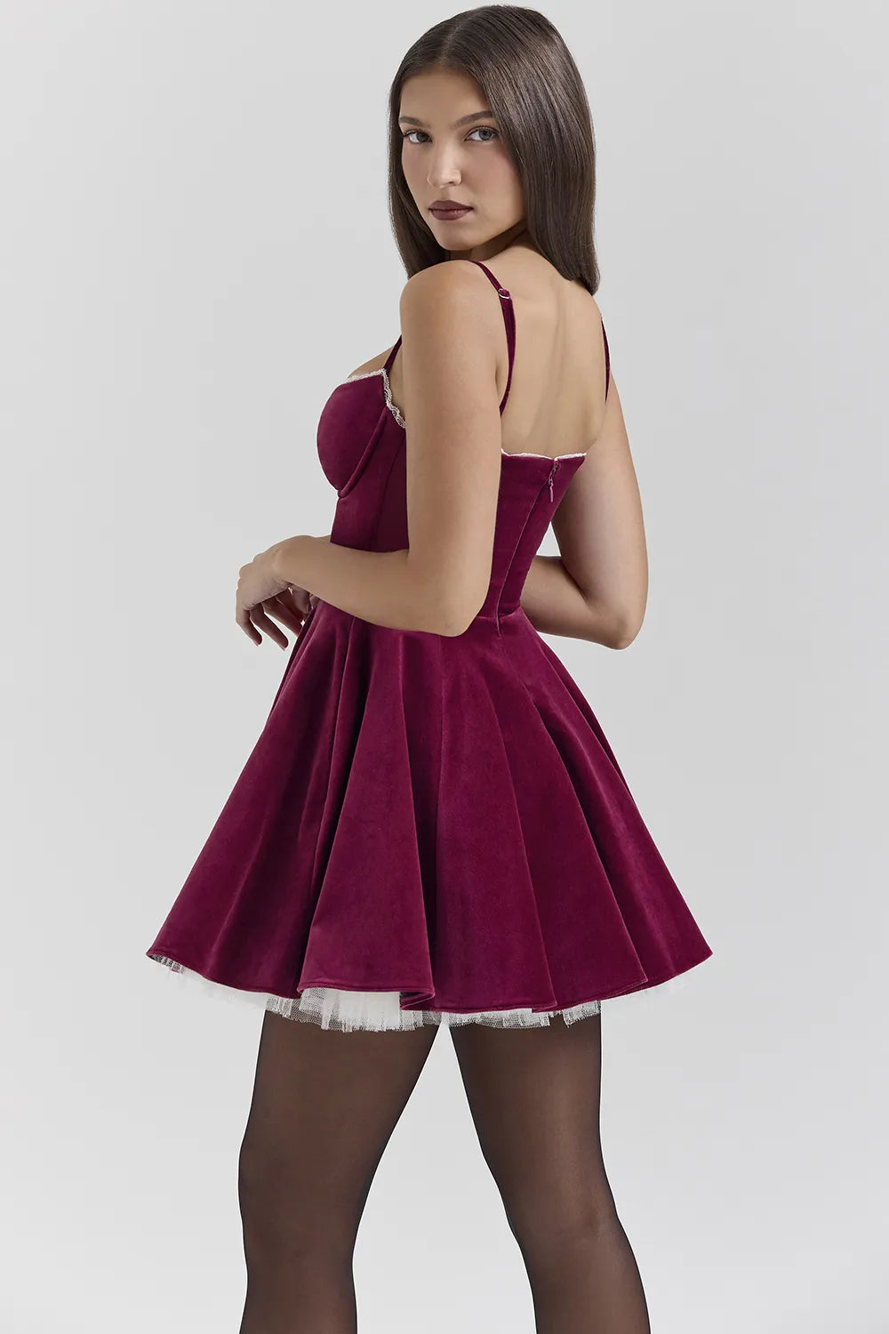 Minimoiselle Burgundy Velvet Tulle Mini Dress