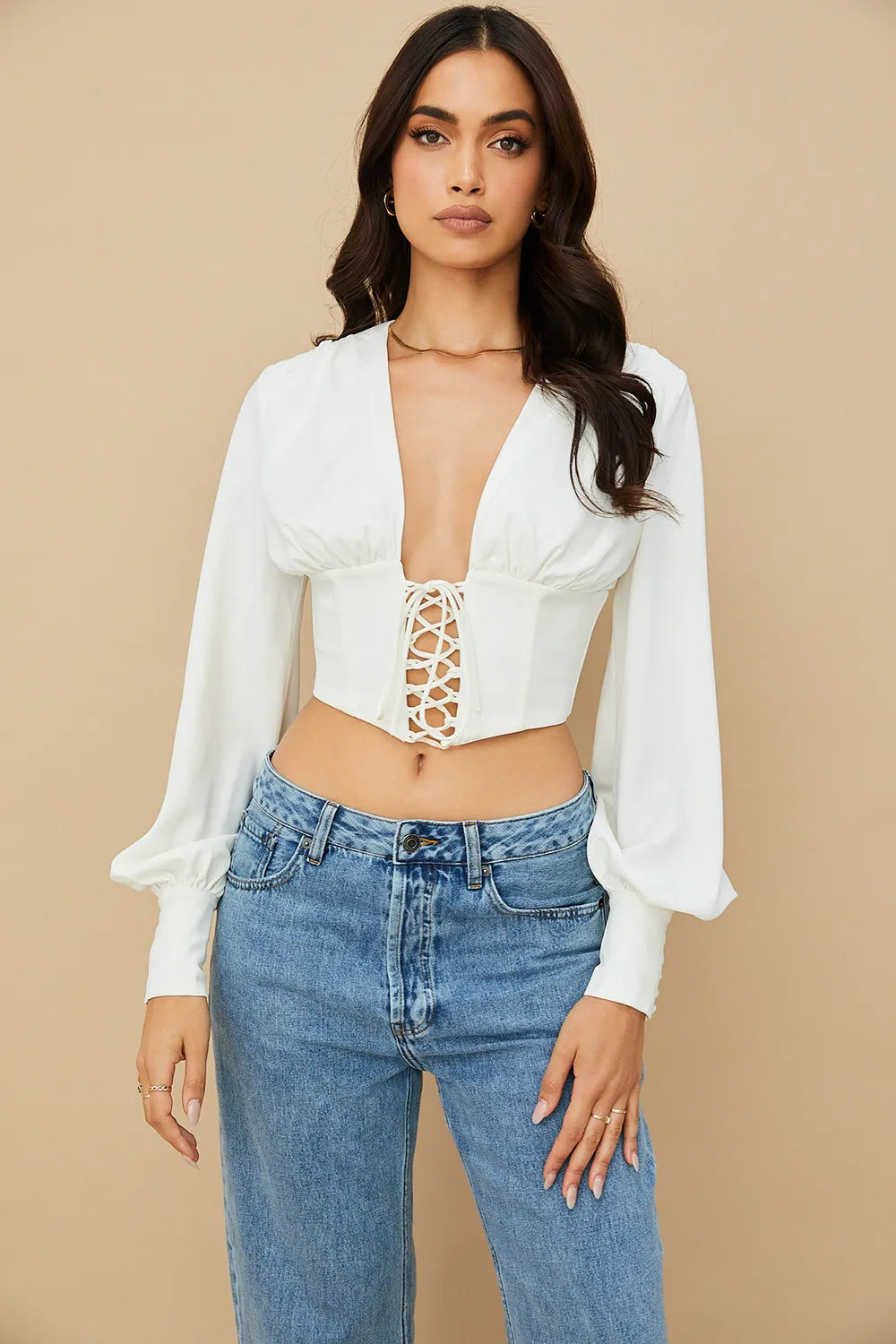 Mirabelle White Lace Up Corset