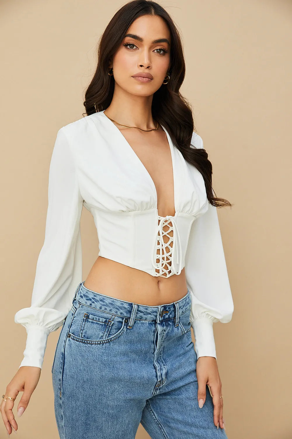 Mirabelle White Lace Up Corset