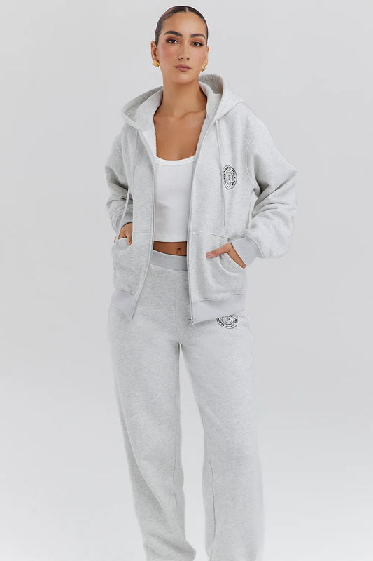 Mirage Light Grey Marl Cotton Fleece-Back Zip Through Hoodie
