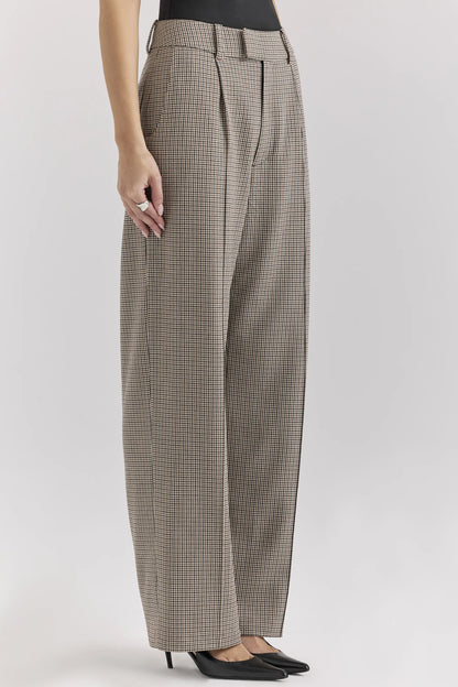 Hayden Brown Puppytooth Wide Leg High Waist Tailored Trousers