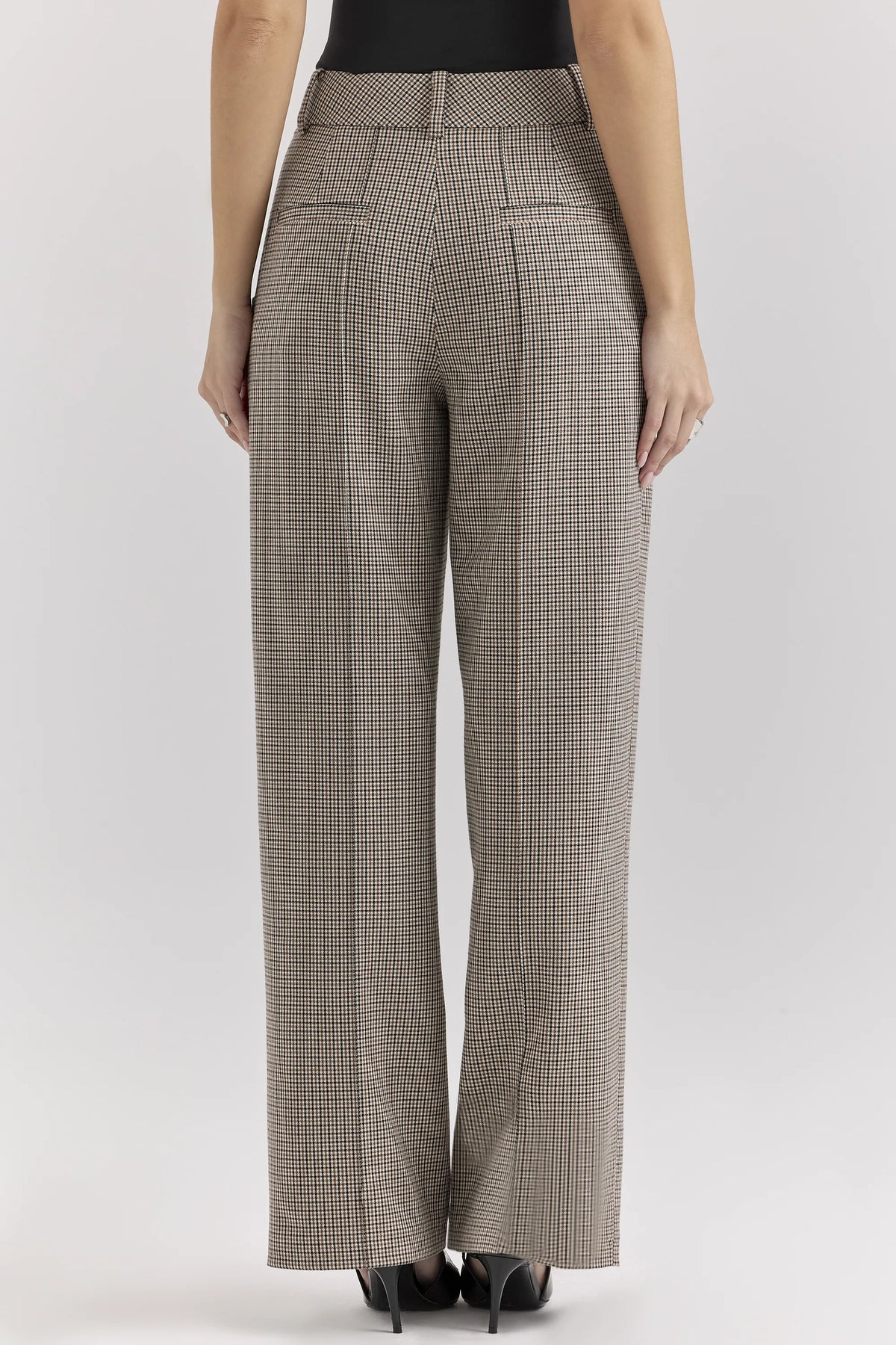 Hayden Brown Puppytooth Wide Leg High Waist Tailored Trousers
