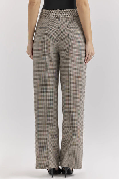 Hayden Brown Puppytooth Wide Leg High Waist Tailored Trousers