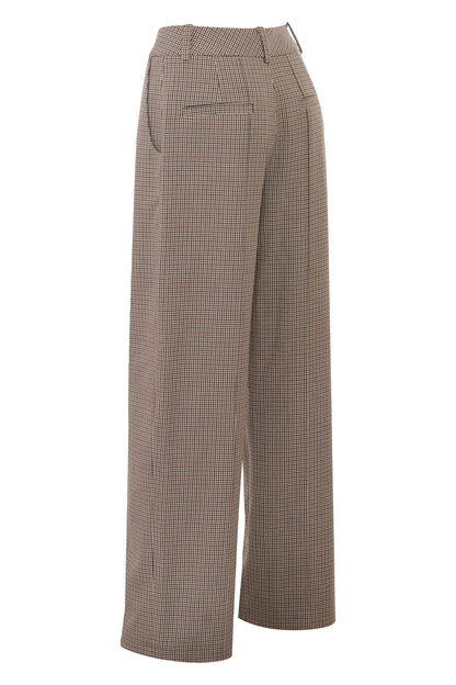Hayden Brown Puppytooth Wide Leg High Waist Tailored Trousers