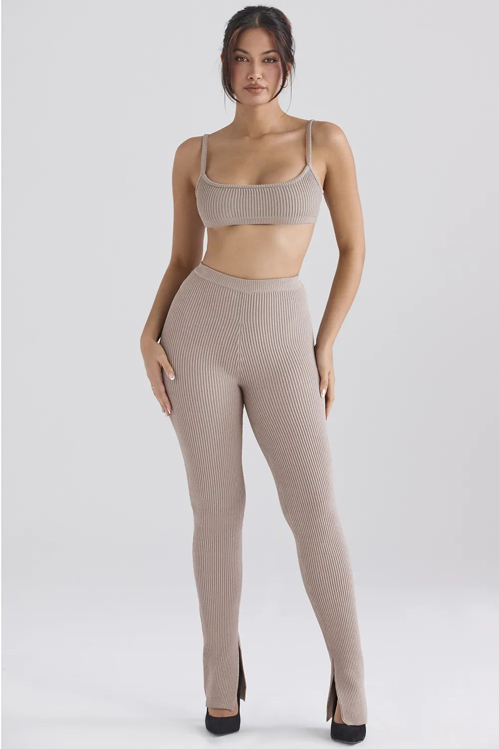 Mitzi Taupe Ribbed Knit Leggings