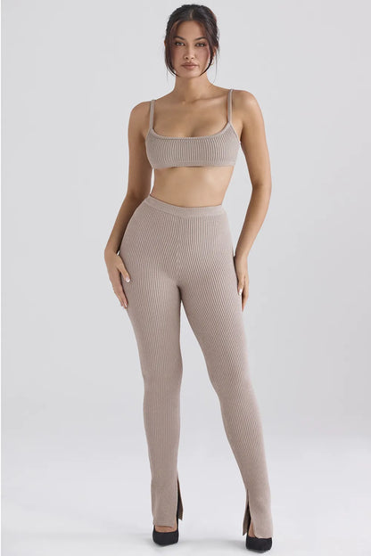 Mitzi Taupe Ribbed Knit Leggings