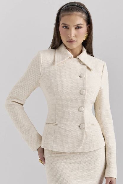 Misha Cream Boucle Button Front Blazer