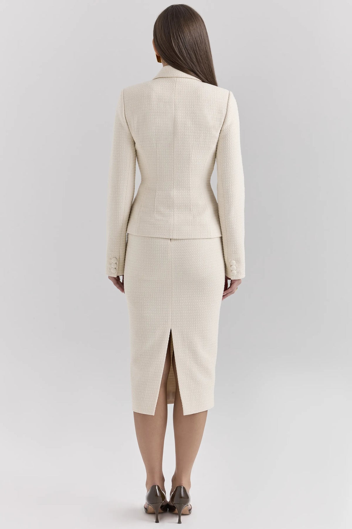 Lena Cream Boucle Pencil Midi Skirt
