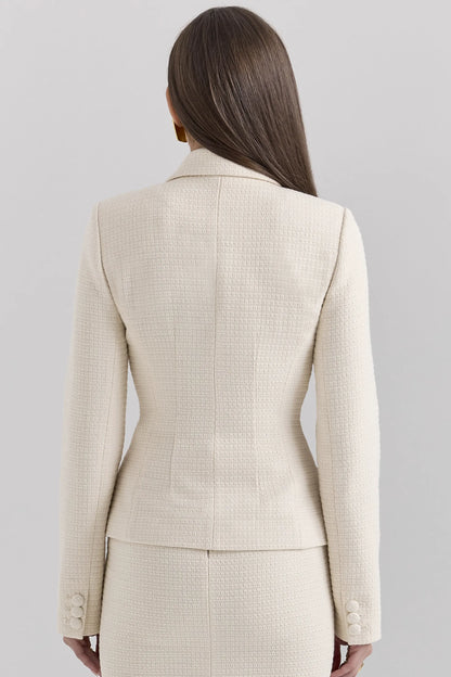 Misha Cream Boucle Button Front Blazer