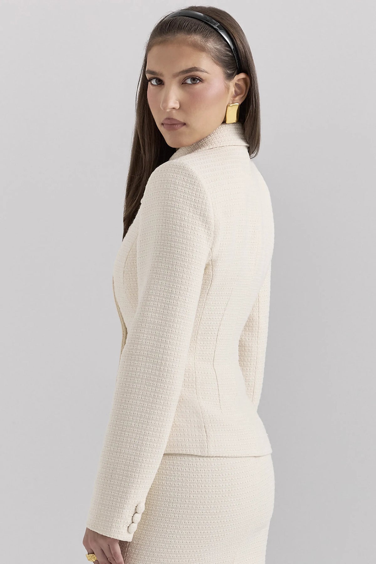 Misha Cream Boucle Button Front Blazer