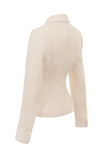 Misha Cream Boucle Button Front Blazer
