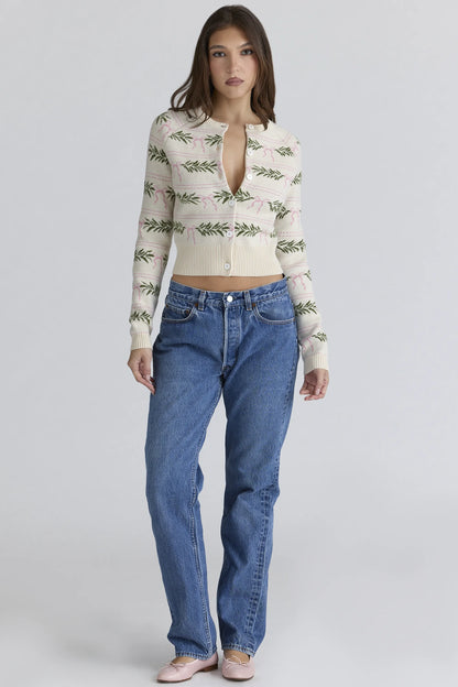 Mistle-Bow All Over Print Wool Cardigan