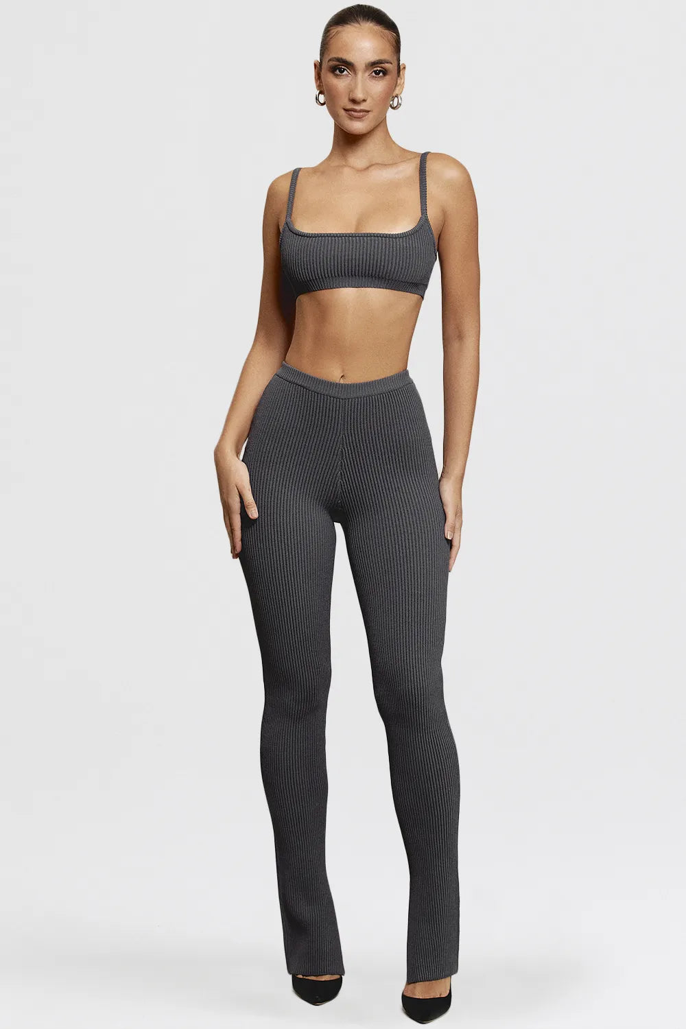 Mitzi Dark Grey Ribbed Knit Leggings