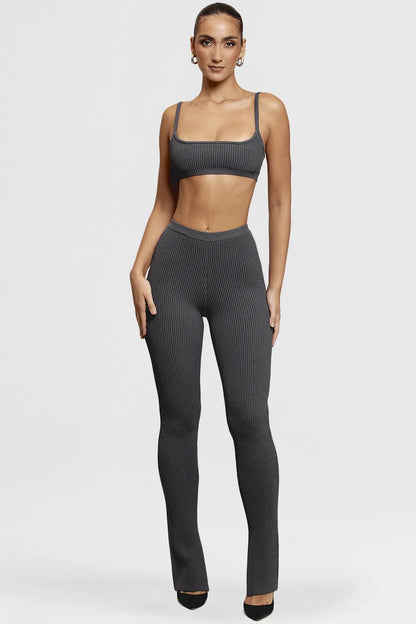 Mitzi Dark Grey Ribbed Knit Leggings