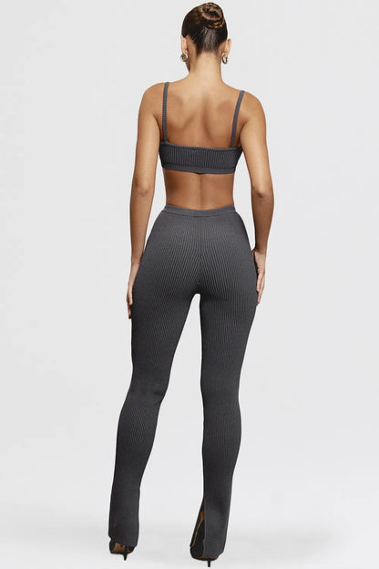 Mitzi Dark Grey Ribbed Knit Leggings