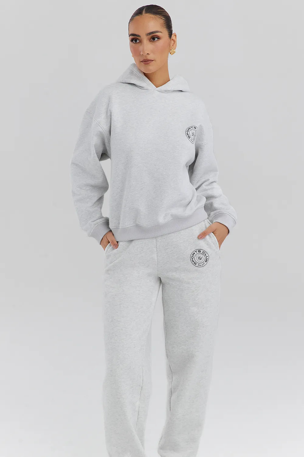 Muse Light Grey Marl Cotton Fleece-Back Hoodie