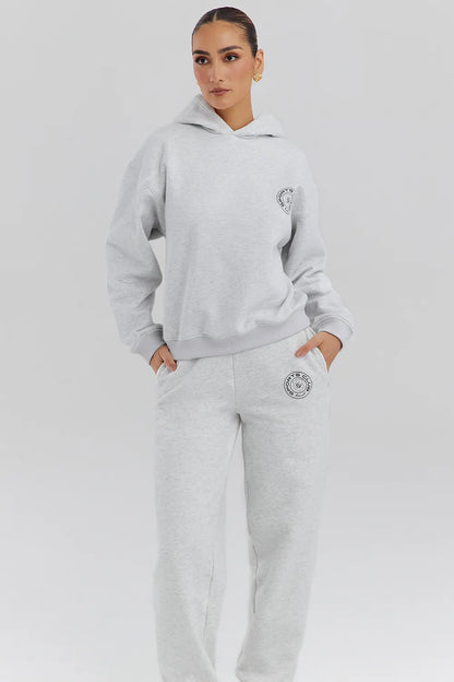 Muse Light Grey Marl Cotton Fleece-Back Hoodie