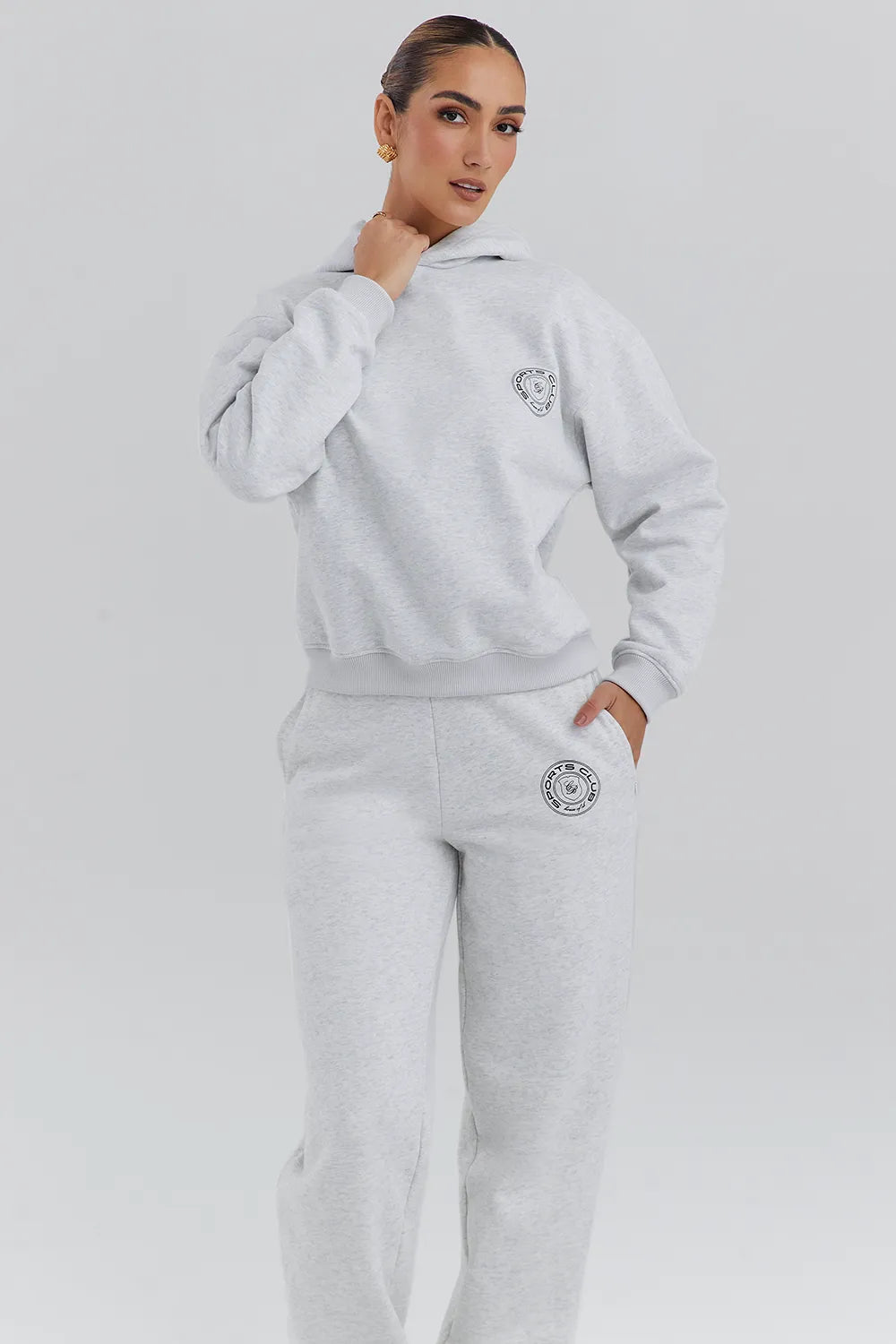 Muse Light Grey Marl Cotton Fleece-Back Hoodie
