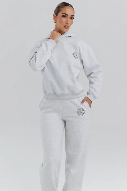 Muse Light Grey Marl Cotton Fleece-Back Hoodie