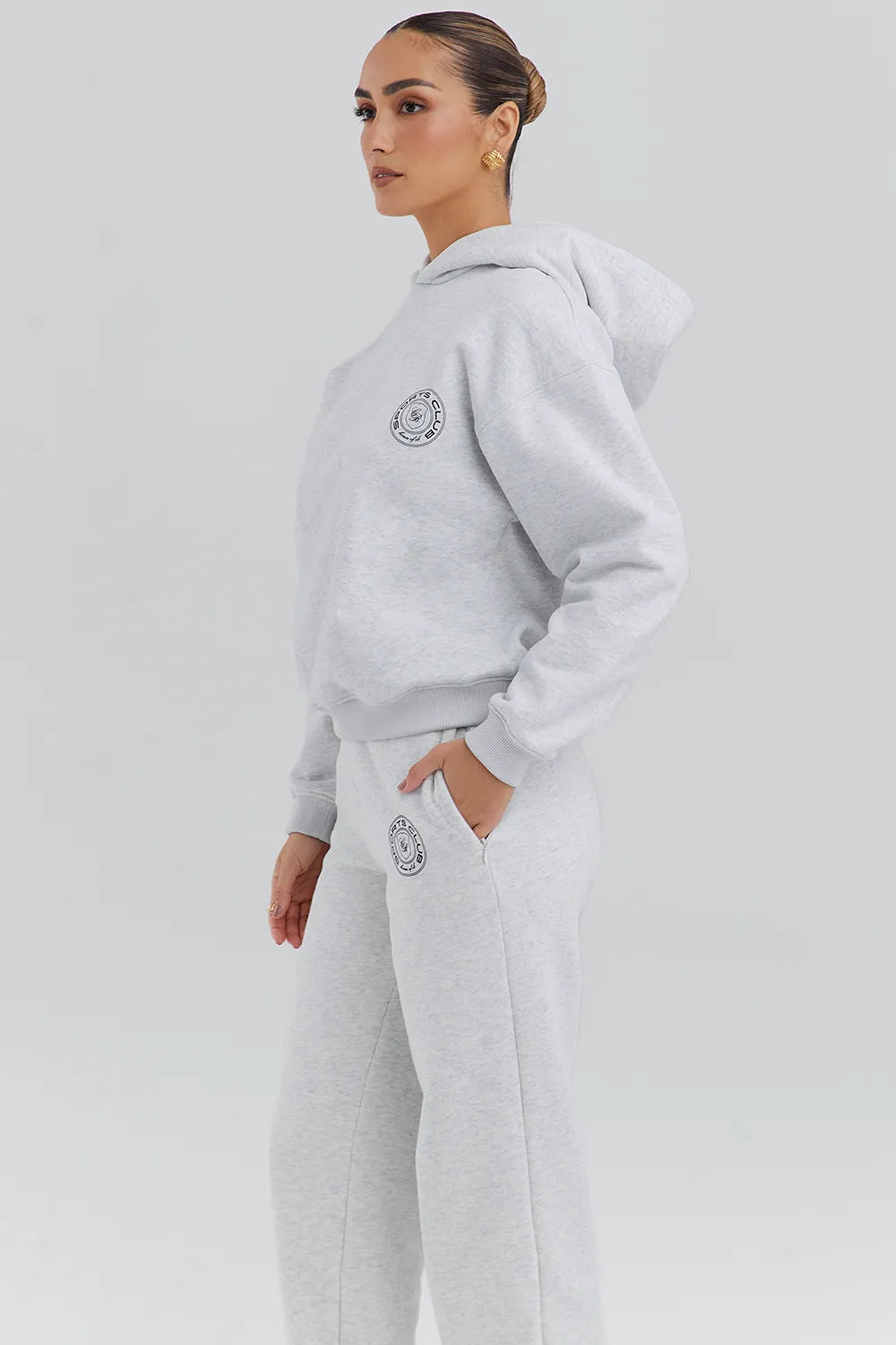 Muse Light Grey Marl Cotton Fleece-Back Hoodie