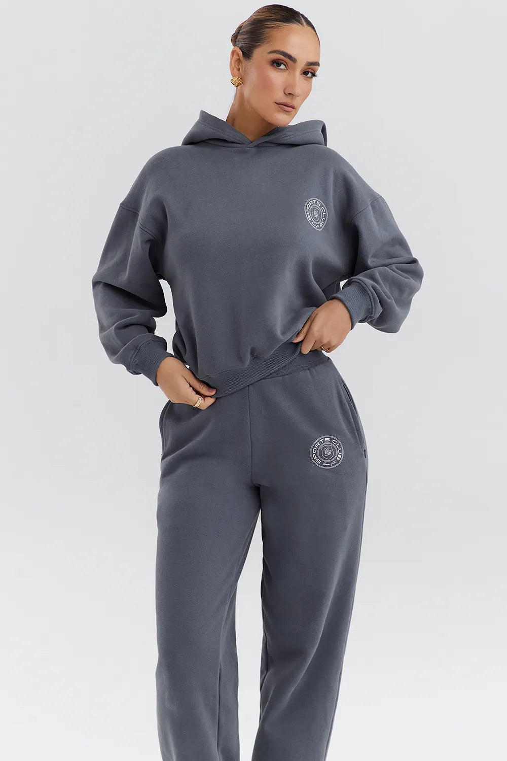 Muse Slate Cotton Fleece-Back Hoodie