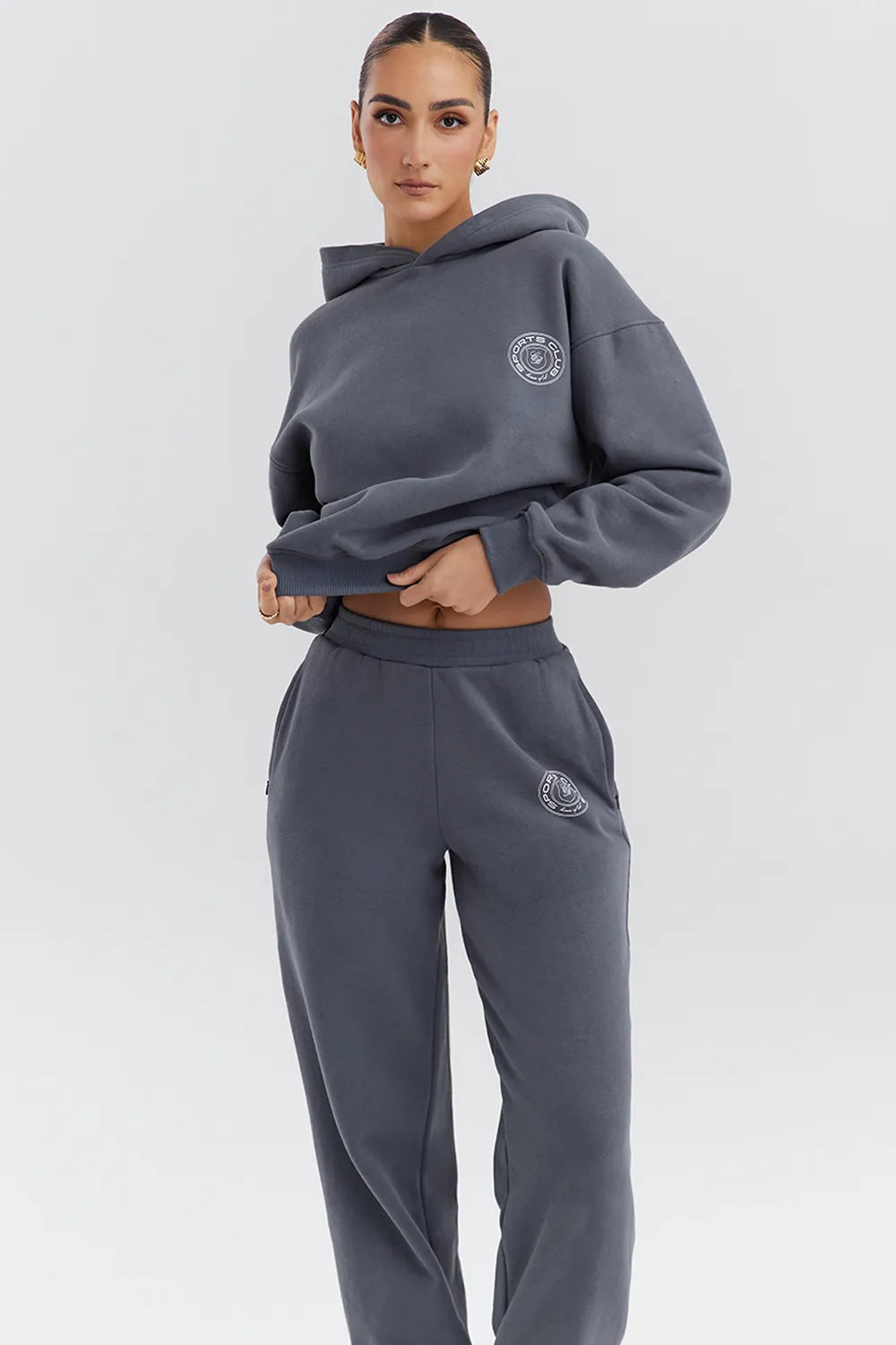Muse Slate Cotton Fleece-Back Hoodie